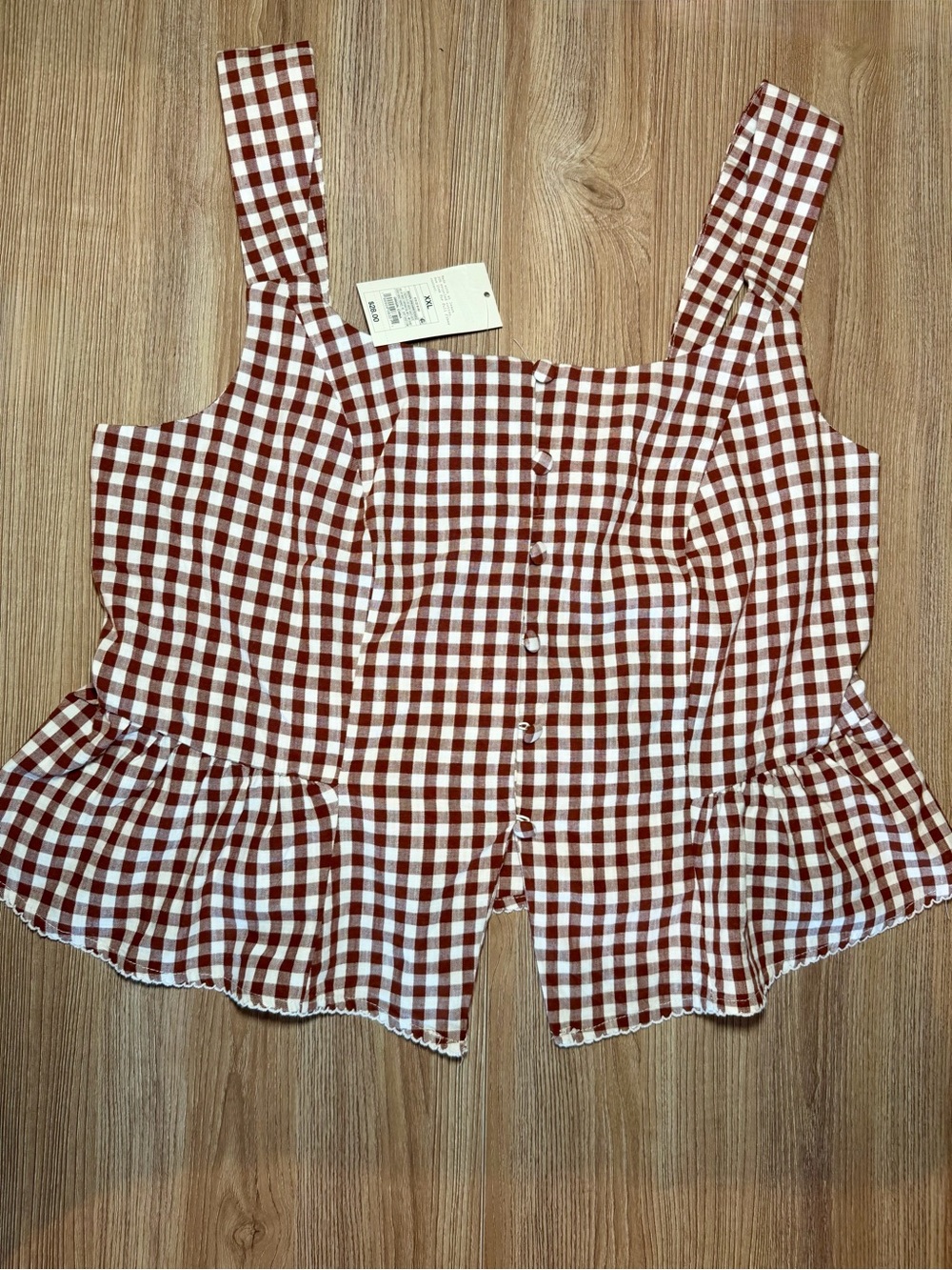Gingham Button-Front Peplum Tank Top - Brown & White